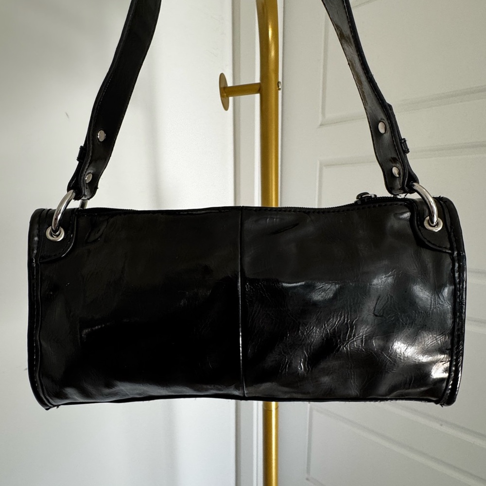 Y2K Vintage Vegan Patent Leather Versatile Slim Bag Black Pouchette Cyber 90s - Picture 8 of 13